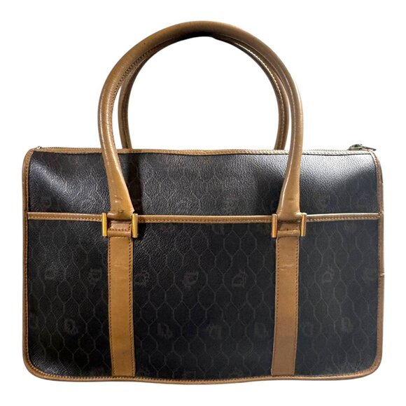 Christian Dior Black x Brown Monogram Trotter Honeycomb Boston Bag Vtg Box Gift - Picture 13 of 16